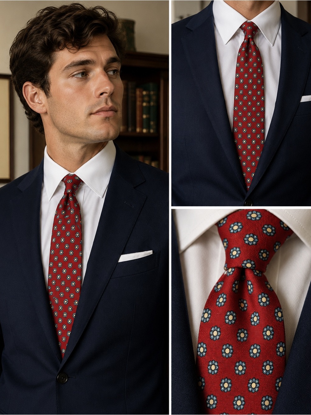 Vintage The Custom Shop Red Floral Necktie Handmade Imported Silk Tie